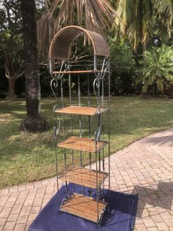 Heavy Wrought Iron, Wicker Bakers Rack, Shelf Unit