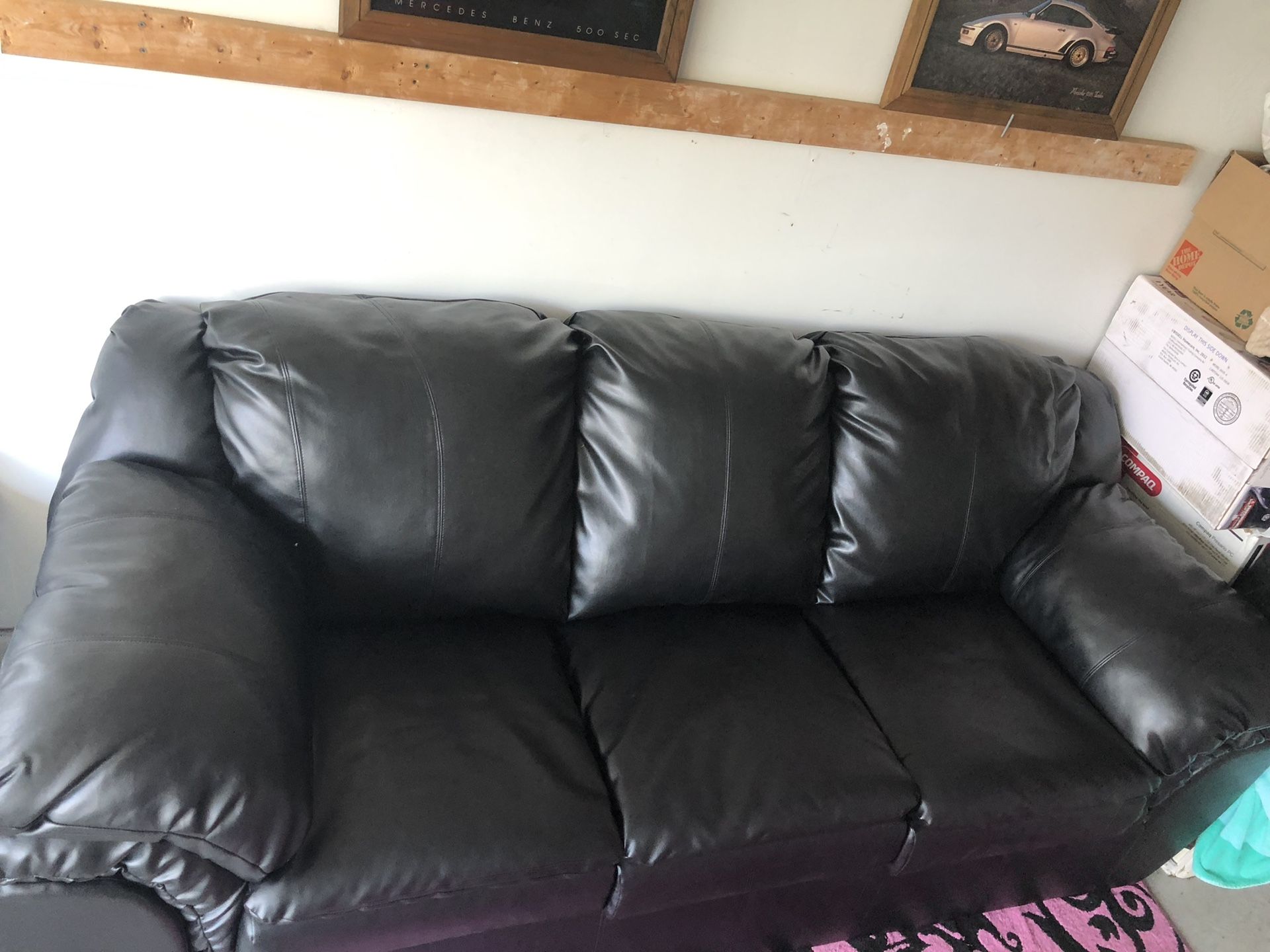Black Plush Leather Sofa and Loveseat