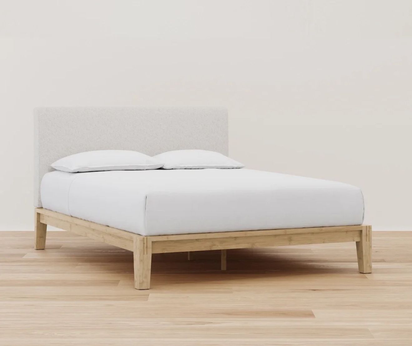 New King Bamboo Bed Frame And Upholstered Headboard