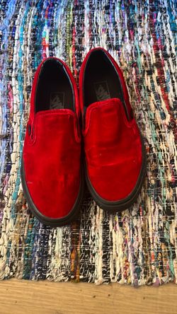 Vans red velvet black gum slip ons size 9