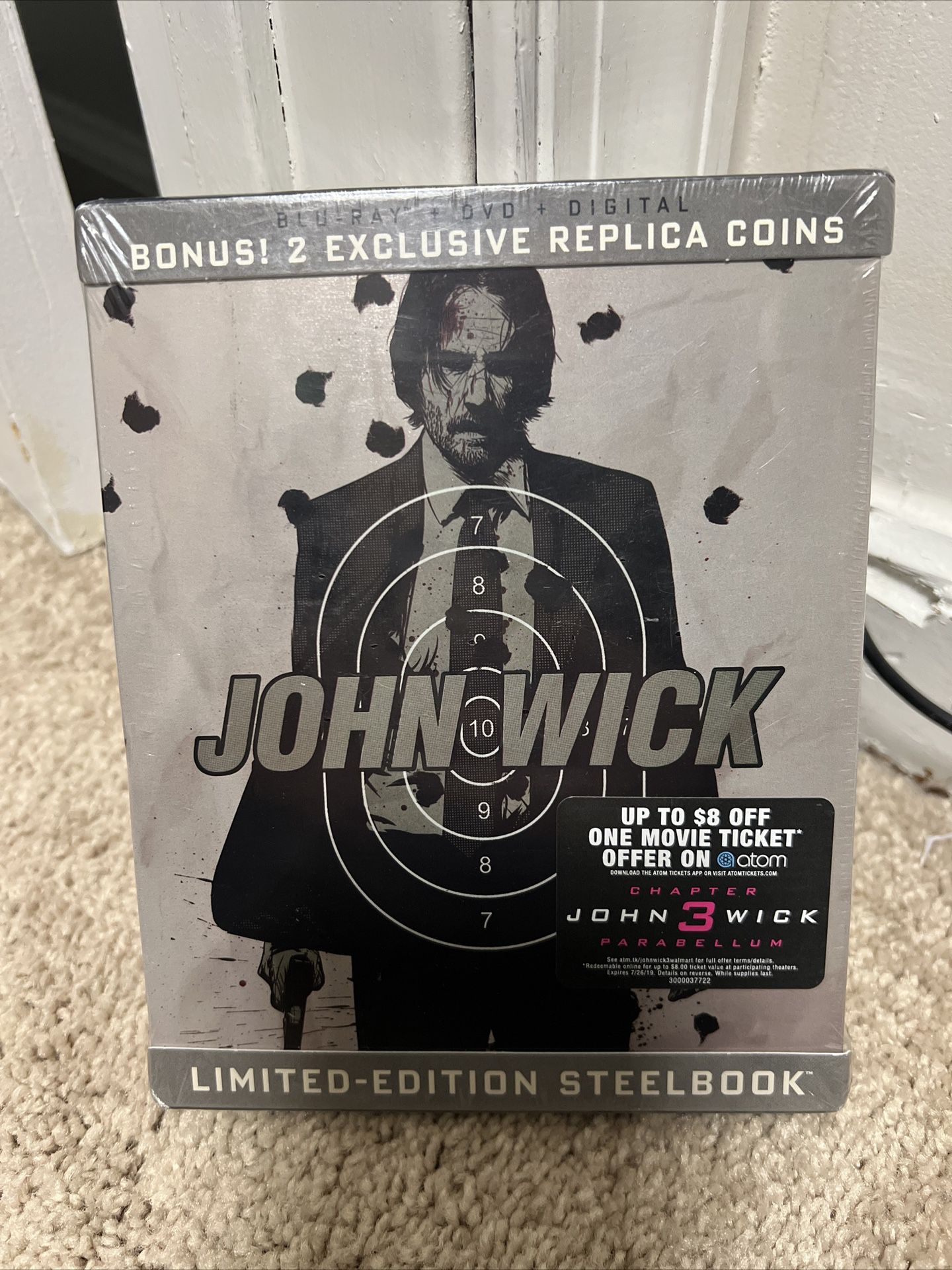 John Wick Limited Edition Steelbook Blu-ray + DVD + Replica Coins NEW