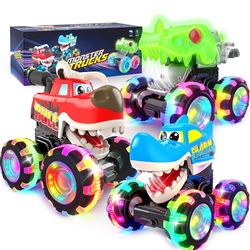 Monster Truck Toys, 3 Pack Light Up Cars for Toddlers, Baby Animal Toy Trucks Dino Cars with LED Lightning Wheels, Press & Go Car with Moving Mouth fo