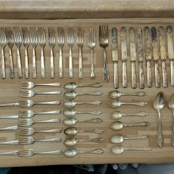 Antique Flatware 1881 Rogers A1 + 1847 Rogers Bros Silver Plated 51 Piece Vintage Set