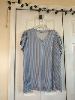 Blue and white striped shirt, size XL