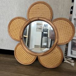 Boho Wooden Flower Caning Wall Mirror