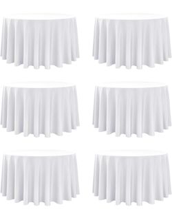 6-Pack White Round Tablecloths, 120 in, for 5-6 Ft Round Tables