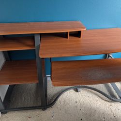 Multi-Level Computer Desk with Integrated Bookshelf