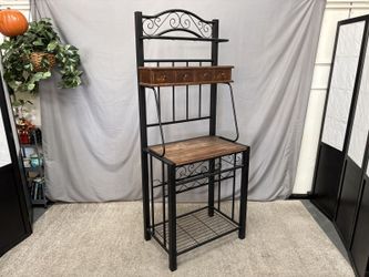 Metal & Wood Scrollwork Baker’s Rack w/ 4 Drawers