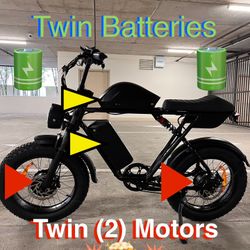 NEW ✅2000W/3000W/52V Dual Motor, 46ah(Total) Twin Dual Battery, Electric E Bike, 38mph, 5’4-6’5(Rider)