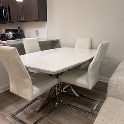 Modern White Dining Table + 4 Leather Chairs