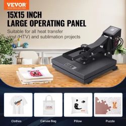 VEVOR Heat Press, 15 x 15 inch Heat Press Machine for T-shirts, Fast Heating, High Pressure for Digital Industrial-Quality Sublimation Printer for Hea