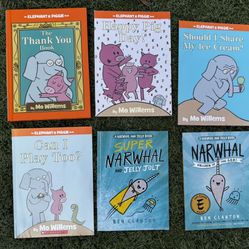 Set of 6 Piggie and Elephant and Narwhal books