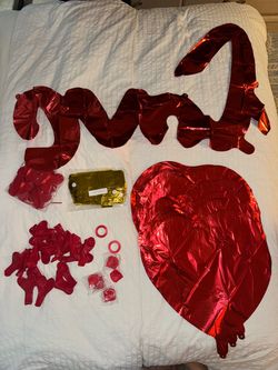 Happy Anniversary Red/Gold Heart Foil Balloon Set, Solid Decorative Love Theme