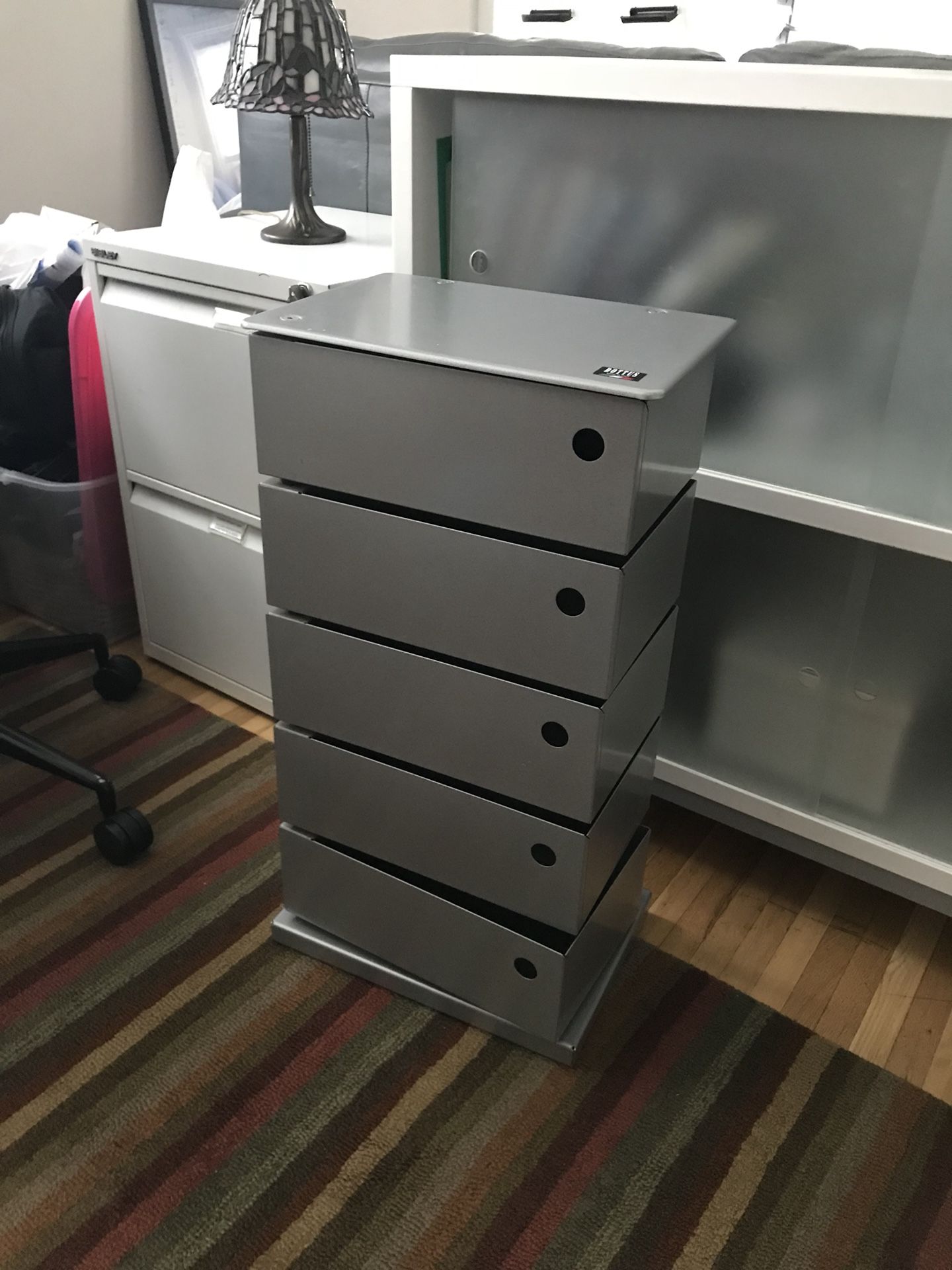 Italianmade 5 bin storage tower, silver brushed metal