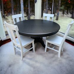 Large Kitchen Dining Table & Chairs Solid Wood Black Satin New