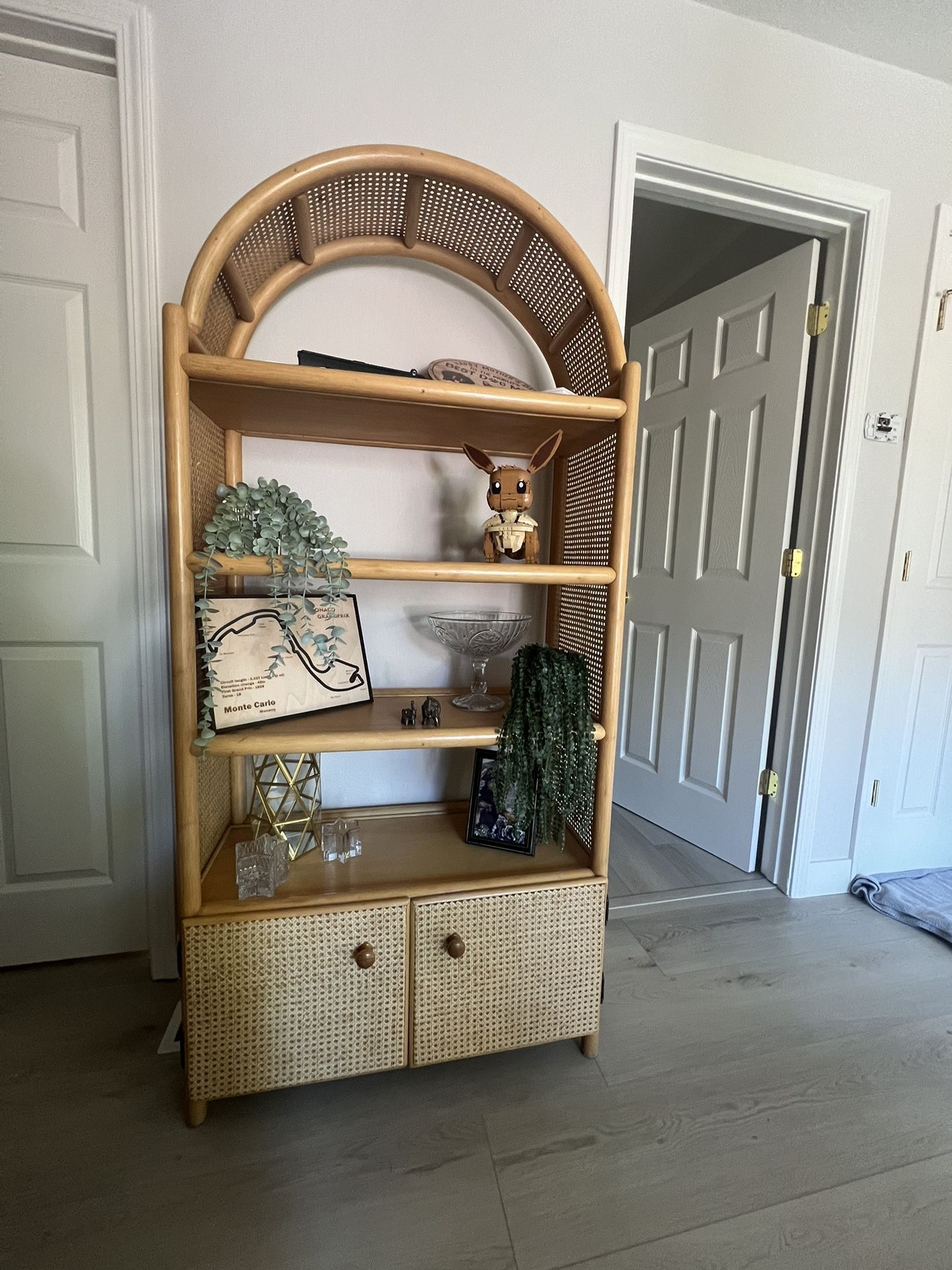 Vintage Bohemian Rattan Cupboard