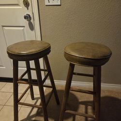 Wood Bar Stools With Vinyl Cusioned Seats 