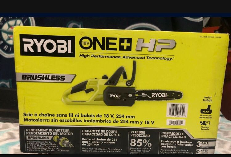 RYOBIs ONE+ HP 18V Brushless 10 in. Cordless Battery Chainsaw with 4.0 Ah Battery and Charger