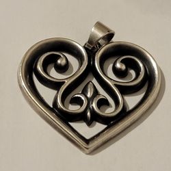 Retired James Avery Silver French Heart Pendant Excellent Condition 