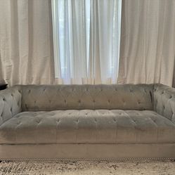 Gray Classic Button Tufted Loveseat, Couch, Rolled Arms,