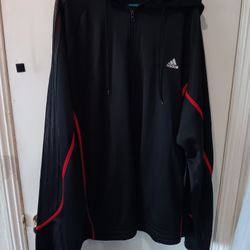 Adidas Black and Red Zip-Up Hoodie 4XL