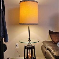 Vintage Mid Century Brass Floor Lamp with Glass Table Multiple 3 way Lights