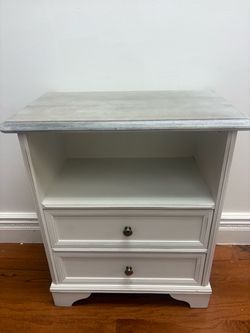 White Nightstand with Two Drawers and Open Shelf