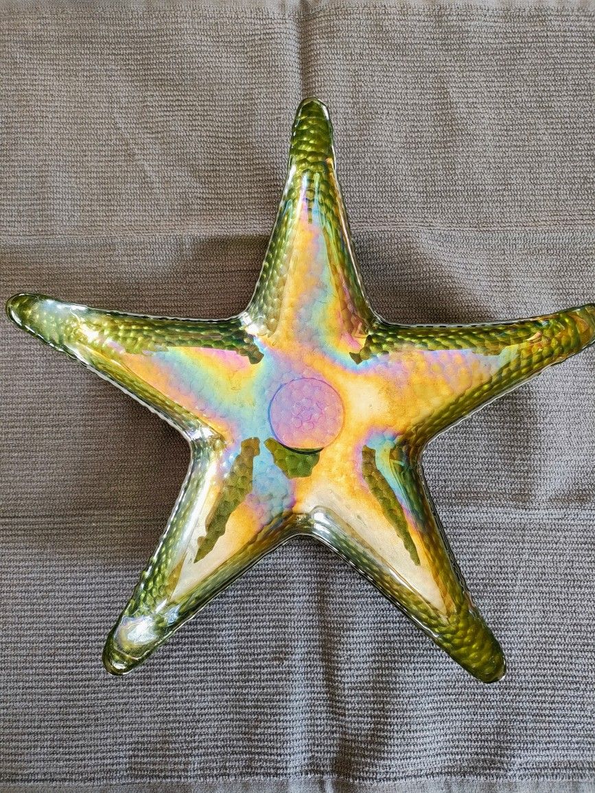 Vintage AKCAM Iridescent Turkish Glass Starfish Dish Decorative Bowl