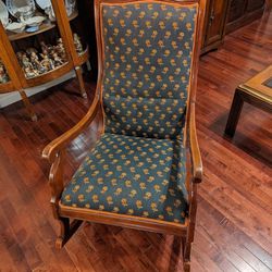 Antique Cherry Upholstered Rocking Chair