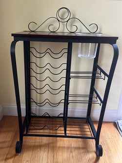 Black Metal Bar Cart with Wine Rack