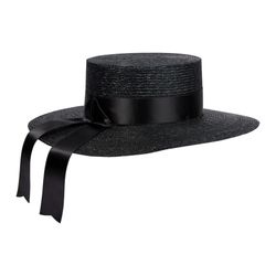 Gucci Black Straw Hat with Satin Bow – Chic Women’s Designer Piece –Size S 56 cm