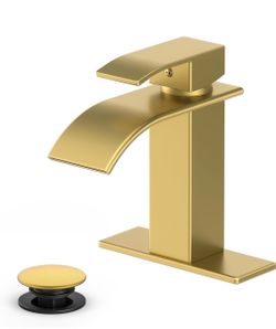 Waterfall Bathroom Faucet, Brushed Gold Stainless Steel, 1-Handle $45