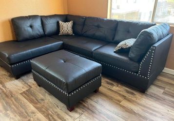 Brand New Espresso Color Bonded Leather Sectional Sofa Couch +Ottoman  Thumbnail