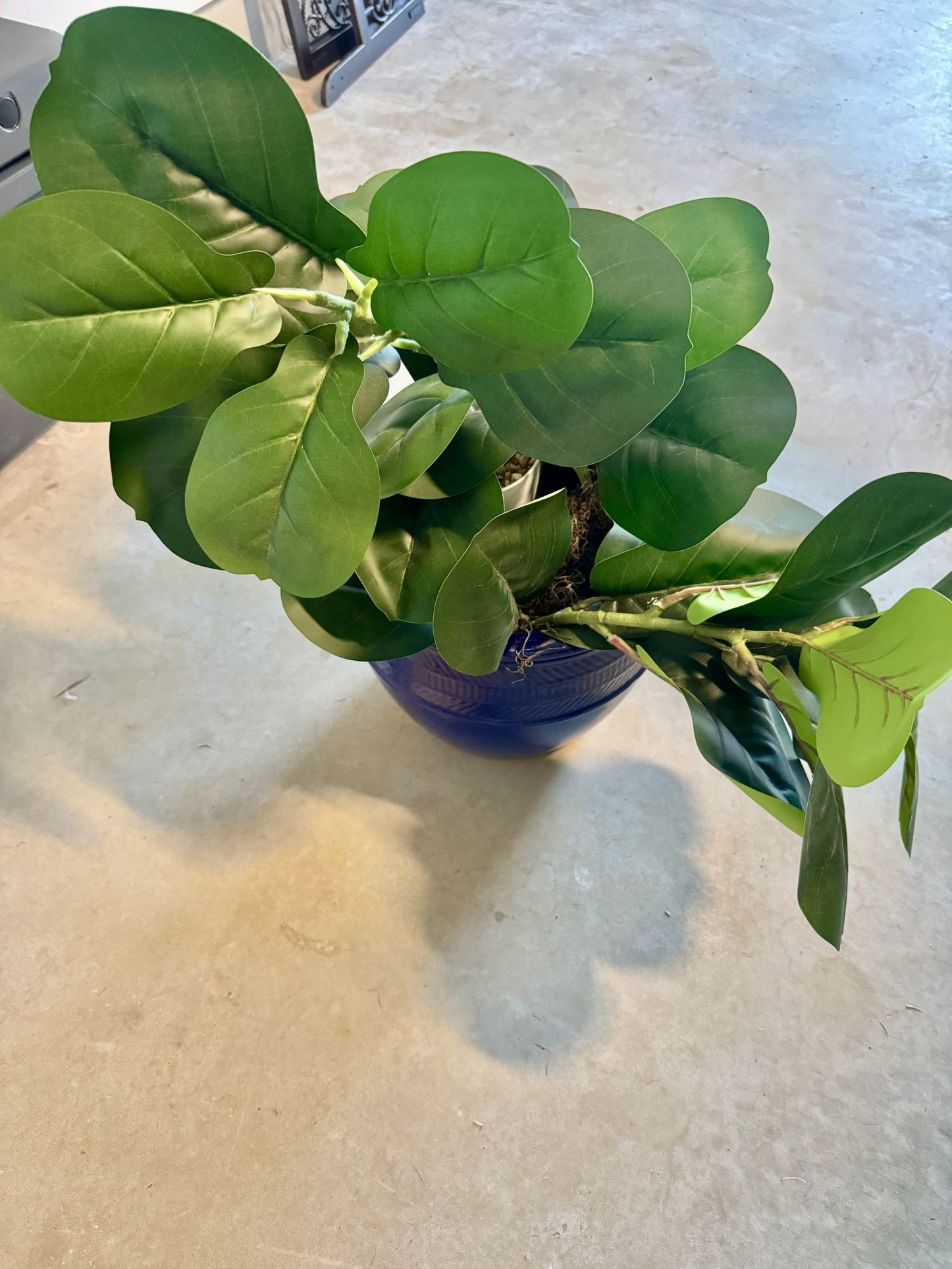Faux Plant & Blue Pot