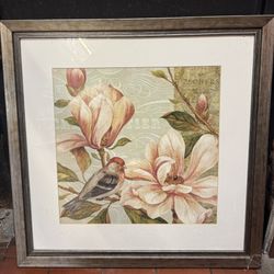Large Framed Wall Art – Magnolia Flowers & Bird