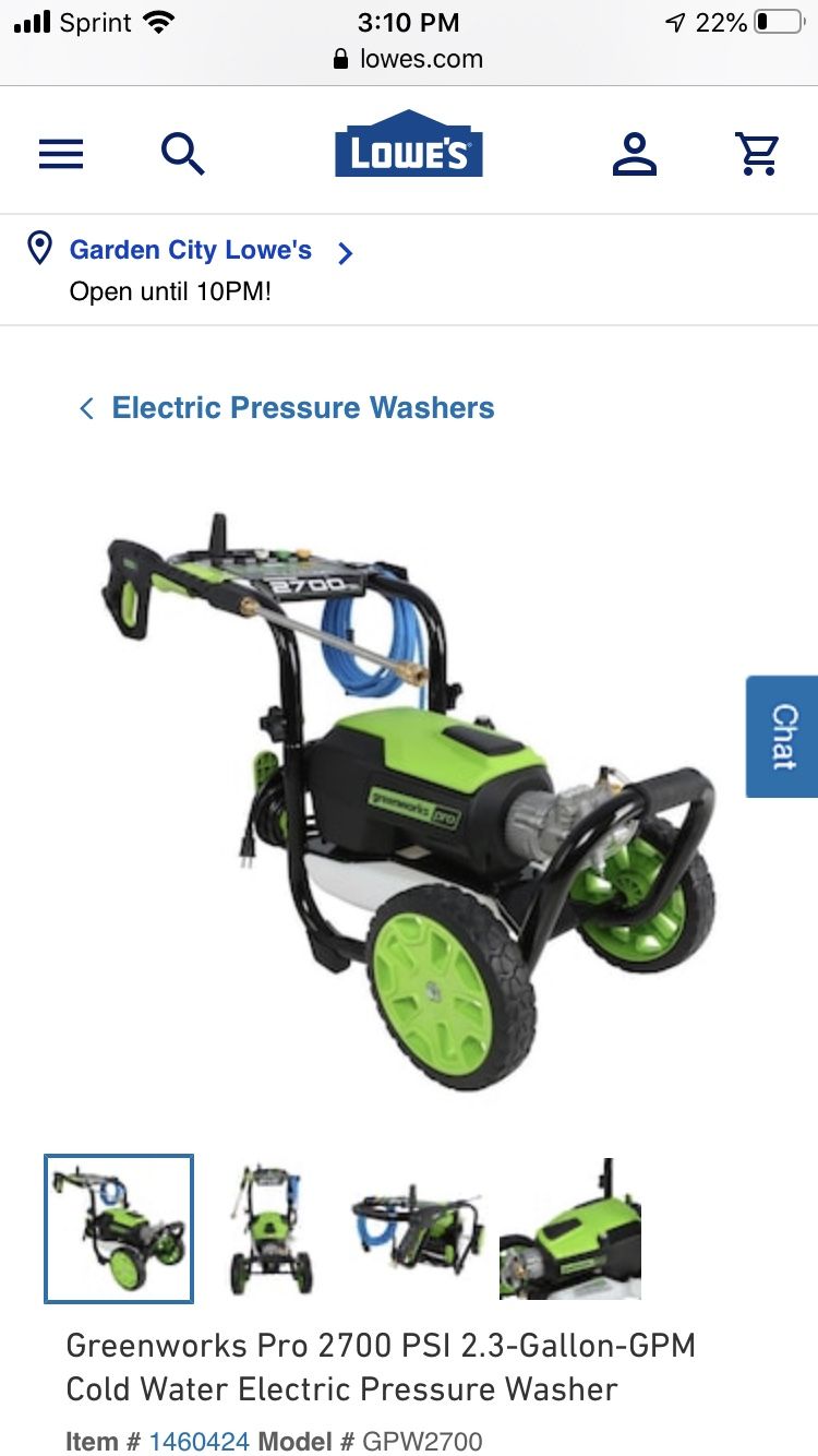 Pressure Washer Greenworks Pro 2700 PSI 2.3 Gallon electric