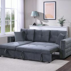 Brand New Grey Sectional Sofa Storage Sleeper 