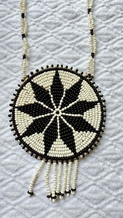Vintage Black and White Seed Bead Necklace Handmade With Traditional