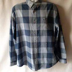 Tommy Hilfiger men's blue plaid long-sleeve button-down shirt size L