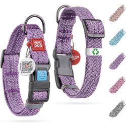 Reflective Cotton Dog Collar Eco-Friendly Alt to Nylon Collar for Small Dogs - Pet Collar with QR ID Tag 