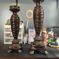 Vintage Brown Wooden Candle Holders