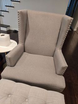 Grey/Beige Living Room Arm Chair Stud Detail