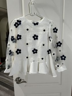 Lace Top With Blue And White Flowers