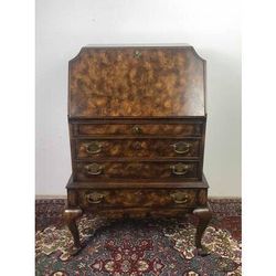 NATIONAL MT. AIRY Secretary Desk Burlwood Drop Front 1960s