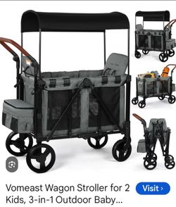 Vomeast Wagon Stroller for 2 Kids, 3-in-1 Outdoor Baby Stroller Wagon with Canopy,