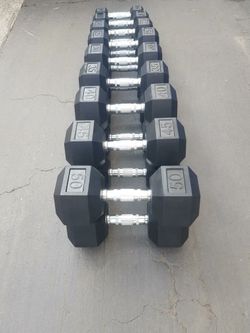 NEW Rubber Hex Dumbbells 5lb - 50lb Dumbbell Pairs Olympic Weights Home Gym Workout Equipment Fitness Weight Set