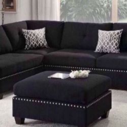 New Black Or Gray Sectional And Ottoman Sofa Couch 