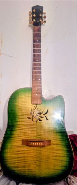 Dillion Limited Edition Acoustic-Electic Cutaway Guitar Green Burst Flame Top(NEEDS LOVE)