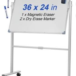 Ringly Mobile Whiteboard, Rolling Double Sided Dry Erase Board, Magnetic White Board with Metal Frame, 24 x 36 Inch, 90 x 60 cm, Heavy Stable Metal Fr