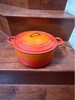 Vintage Mid Century Descoware 9” Flame Orange Enameled Cast Iron Dutch Oven Lid